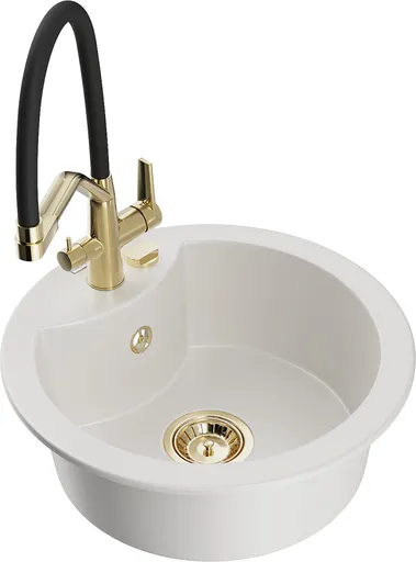 MEXEN/S Diego granitový dřez 1-miska včetně baterie Duo, bílá 6512-20-671701-57-G