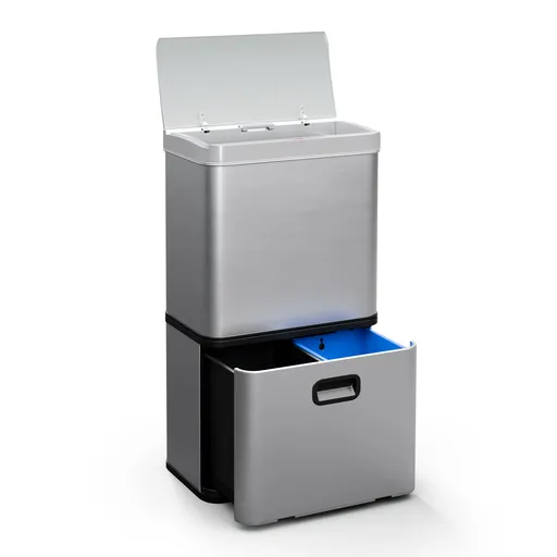 Klarstein Touchless, senzorový odpadkový koš, 56 l, z nerezavějící oceli, 3 koše, Soft-Close zavírání, napájen baterií, LED displej, časovač