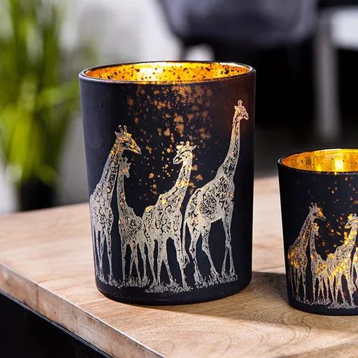 Gilde Skleněný svícen Žirafy, černo-zlatý, 13 cm
