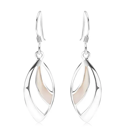 Náušnice ze stříbra 925, obrys zrnka s výřezy, bílá perleť, afro háčky