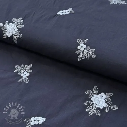 Bavlněná látka VOILE EMBROIDERY Flowers navy