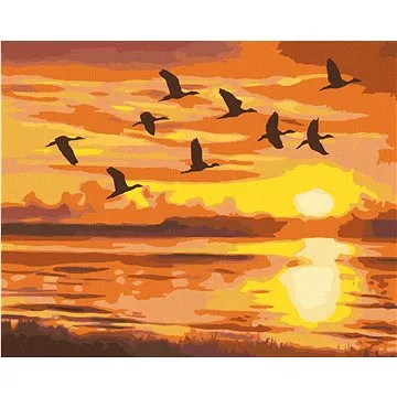 Zuty - Malování podle čísel - LETÍCÍ KACHNY A ZÁPAD SLUNCE (D. RUSTY RUST), 80x100 cm, vypnuté plátn (HRAmmb03325nad)