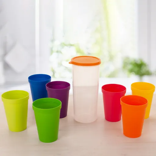 7 pohárků s karafou, duhová