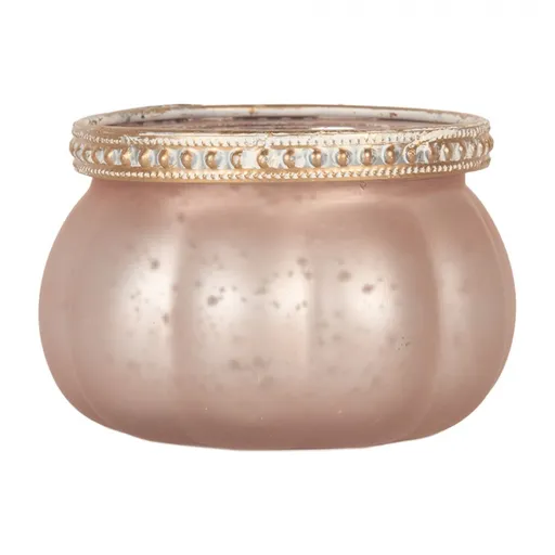 Růžový skleněný svícen na čajovou svíčku - Ø 9*6 cm Clayre & Eef