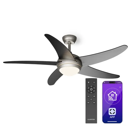 Klarstein Bolero 2 v 1 Smart, stropní ventilátor, Ø 132 cm, světlo 55 W, dálkové ovládání, ovládání přes aplikaci, dvousměrný provoz
