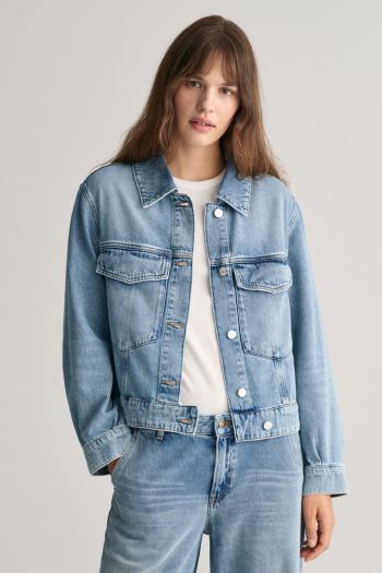 BUNDA GANT CROPPED DENIM JACKET MID BLUE BROKEN IN