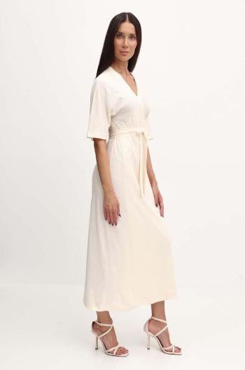 Lněné šaty Max Mara Leisure béžová barva, maxi, 2416621078600