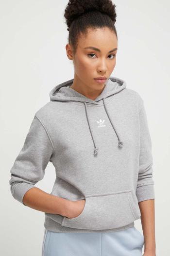 Bavlněná mikina adidas Originals dámská, šedá barva, s kapucí, melanžová, IJ9760