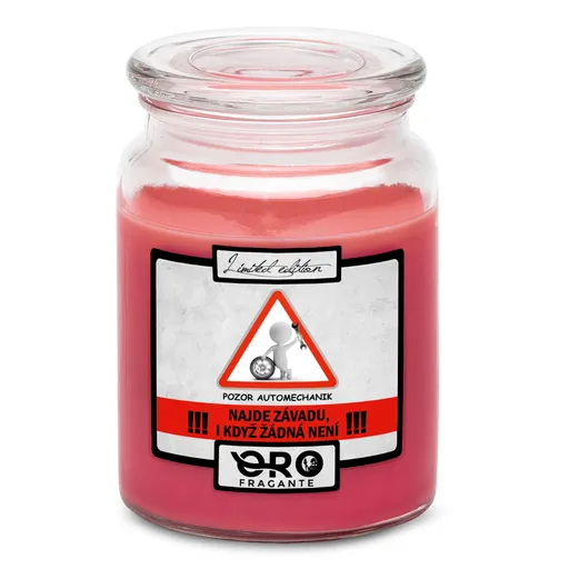 Svíčka Pozor automechanik (Vůně svíčky: Višně v čokoládě)