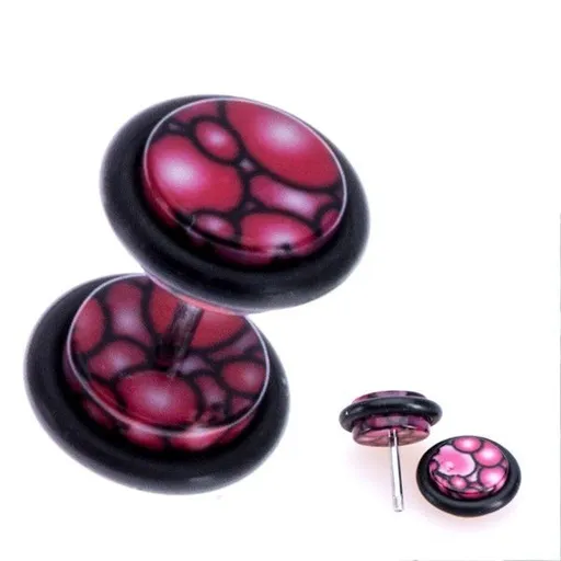 Falešný piercing do ucha z akrylu - fialovorůžové bublinky