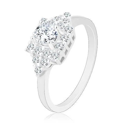 Zásnubní prsten ze stříbra 925, třpytivý čtverec, malé trojúhelníky - Velikost: 54