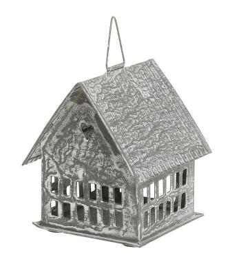 Zinkový antik kovový závěsný domek na svíčku Canie - 8*8*10 cm 52060300