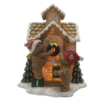 Svítící perníková chaloupka s medvídky Gingerbread House - 15*10*18 cm 6PR4168