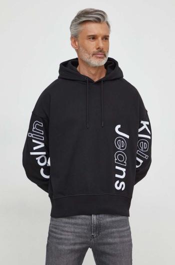 Bavlněná mikina Calvin Klein Jeans pánská, černá barva, s kapucí, s aplikací, J30J325430