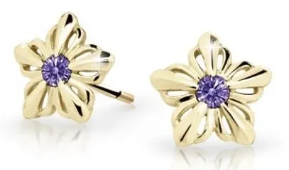 Cutie Jewellery Dětské kytičkové náušnice ze žlutého zlata C2238-30-X-1 fialová