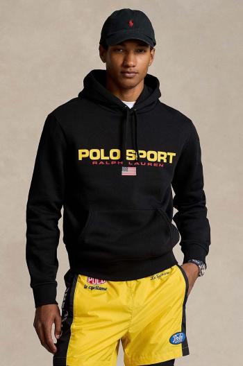 Mikina Polo Ralph Lauren pánská, černá barva, s kapucí, s potiskem, 710938447