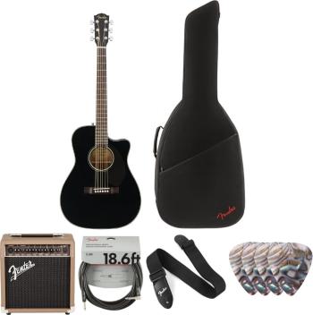 Fender CC-60SCE Concert WN Deluxe SET Black Elektroakustická kytara Jumbo