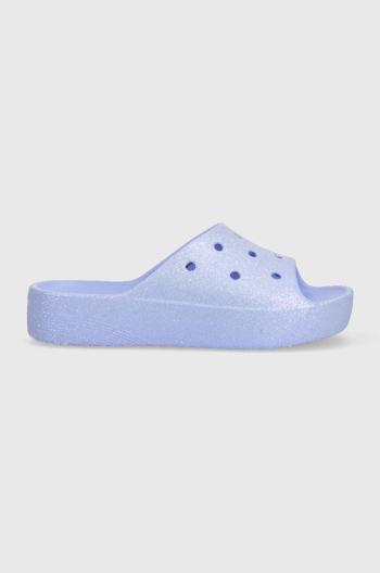 Pantofle Crocs Classic Platforn Glitter Slide dámské, fialová barva, na platformě, 208233