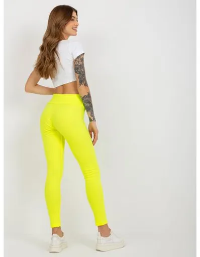 Fluo žluté bavlněné legíny basic s pruhy
