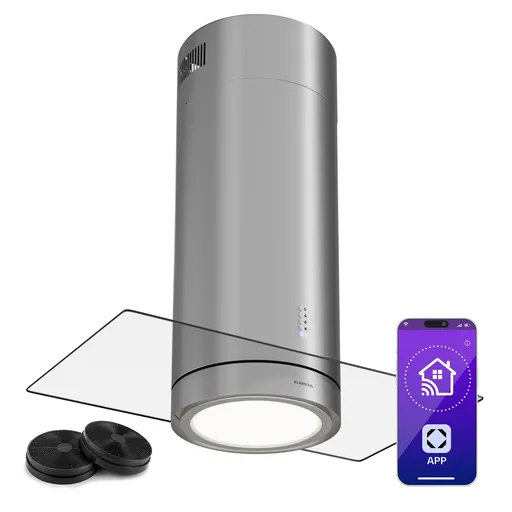 Klarstein Beretta Premium Smart, ostrůvková digestoř, 544 m³/h, aplikace, odsávání/recirkulace vzduchu, LED, filtr s aktivním uhlím