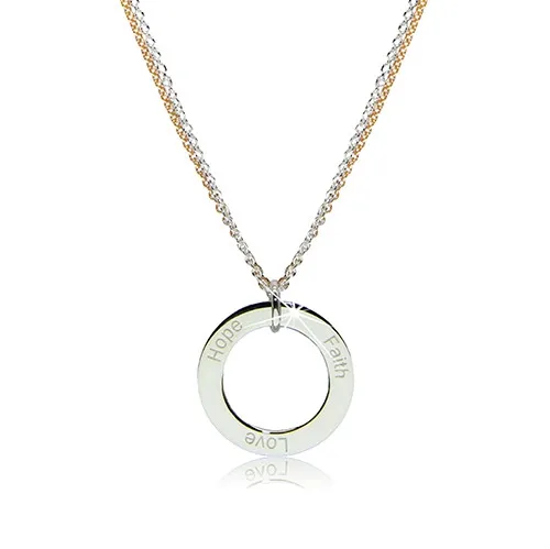 Náhrdelník ze stříbra 925 - obrys kruhu s nápisy "Faith", "Love" a "Hope"