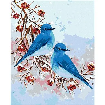 Diamondi - Diamantové malování - DVA MODŘÍ PTÁČKOVÉ, 40x50 cm, bez rámu a bez vypnutí plátna (606254A)