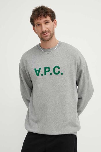 Bavlněná mikina A.P.C. Sweat Eliot pánská, šedá barva, s potiskem, COFDX.H27836.PLB