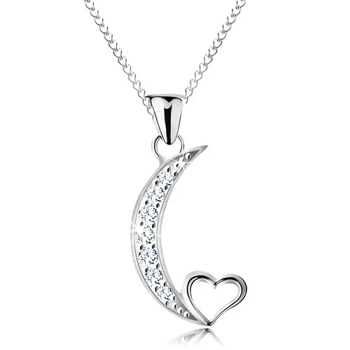 Stříbrný náhrdelník 925, řetízek a přívěsek, srpek měsíce a obrys srdíčka