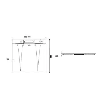 Mereo Čtvercová sprchová vanička s hranatým krytem sif., 90x90x3 cm, vč. sif., bez nožiček, litý mra (CV35KS)
