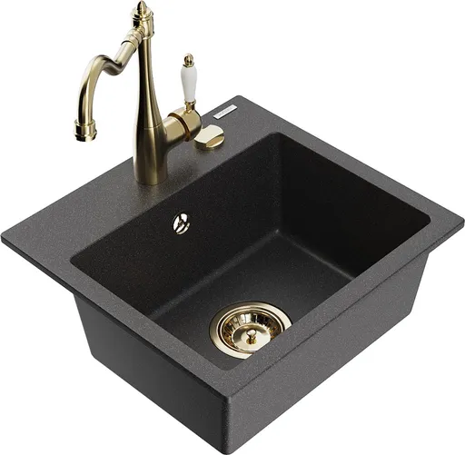 MEXEN/S Milo granitový dřez 1-miska včetně baterie Carla, černá kropenatá 6505-76-670700-50