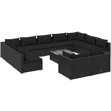 12dílná zahradní sedací souprava s poduškami černá polyratan, 3102080 (3102080)