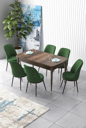Extendable Dining Table & Chairs Set (7 Pieces) Zen - Baroque, Khaki