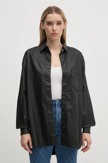 Košile Pepe Jeans OVERSHIRT dámská, černá barva, relaxed, s klasickým límcem, PL304963XM5