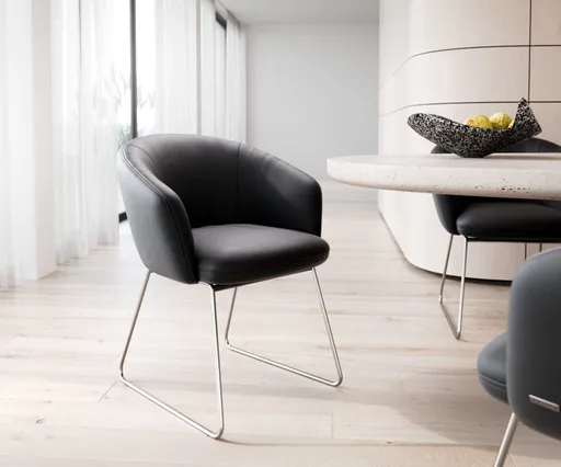 Jídelní židle Caja-Flex tenká podnož nerezová ocel pravá kůže