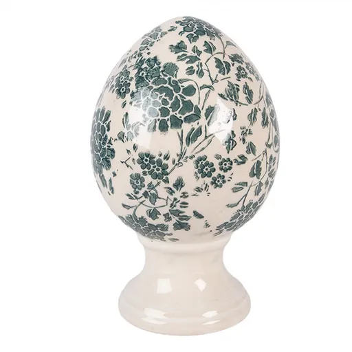 Keramické vajíčko na podstavci se zelenými květy Tien French M - Ø 12*19 cm Clayre & Eef