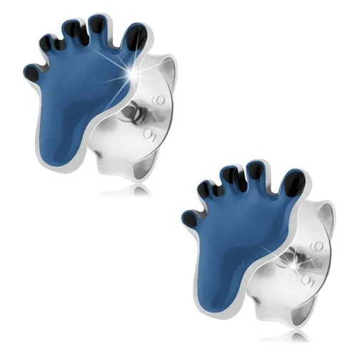 Stříbrné 925 náušnice, nožka zdobená tmavě modrou a černou glazurou