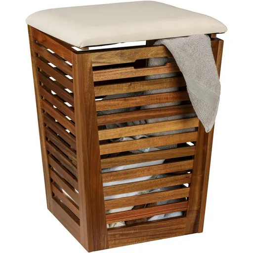 Wenko Koš na špinavé prádlo z akácie se sedákem Fondi 55 l