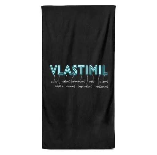 Osuška Mužská jména – NEON (Jméno: Vlastimil, Velikost osušky: 70x140cm)
