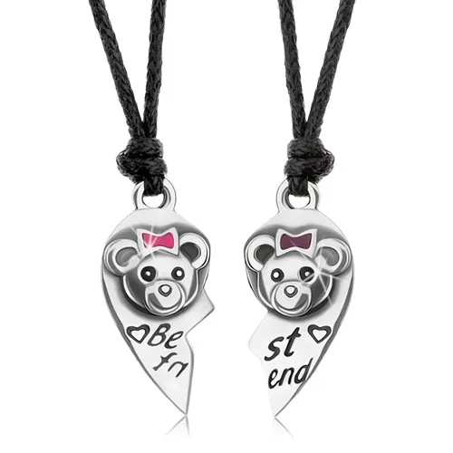 BEST FRIENDS šňůrkové náhrdelníky, rozpůlené srdce, medvídci