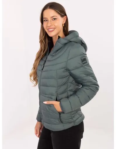 Tmavě zelená péřová bunda s kapucí SUBLEVEL