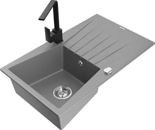 MEXEN/S Cesar granitový dřez 1-miska s odkapávačem včetně baterie Rita, šedý 6514-71-670300-70