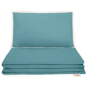 Maceshka Mušelínové povlečení Nature s ozdobným okrajem eucalyptus,polštářek krajka (1361)