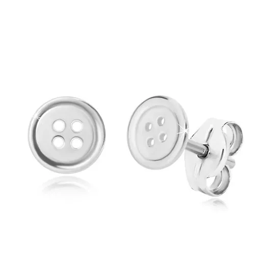 Náušnice ze stříbra 925 - lesklý kulatý knoflík se čtyřmi dírkami, puzetky