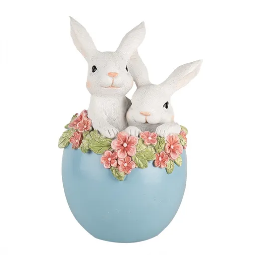 Dekorace králíci v modrém vajíčku s květy - 13*12*21 cm 6PR5218