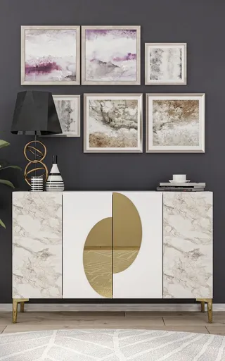 Konzolový stolek Afra KM120 - White, Ephesus Marble, Gold