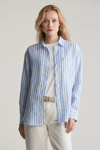 KOŠILE GANT REL STRIPED LINEN SHIRT PERFECT BLUE