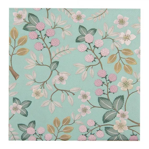 Zelené papírové ubrousky s malinami - 33*33 cm (20ks) 73071