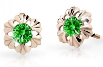 Cutie Jewellery Dětské náušnice z růžového zlata C2213-30-X-4 zelená