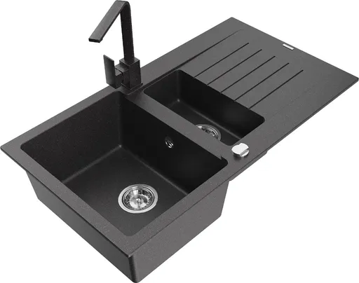 MEXEN/S Matias granitový dřez 1.5 s odkapávačem včetně baterie Rita, černý kropenatý  6502-76-670300-76
