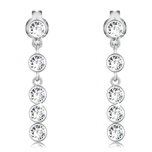 Náušnice v bílém 14K zlatě - kulaté zirkony čiré barvy ve svislé linii